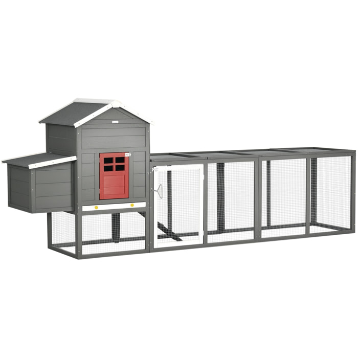 Gallinero para Exterior Grande de Madera, 300x66x116 cm, para 3-6 Gallinas, Gallinero con Nido, Corral, Bandeja Extraíble, Techo Asfáltico, Rampa, Puerta con Cerradura, Conejera, Gris