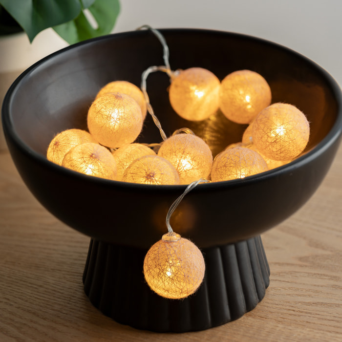 Guirlande LED à pile 16 boules - rose clair - L255 cm