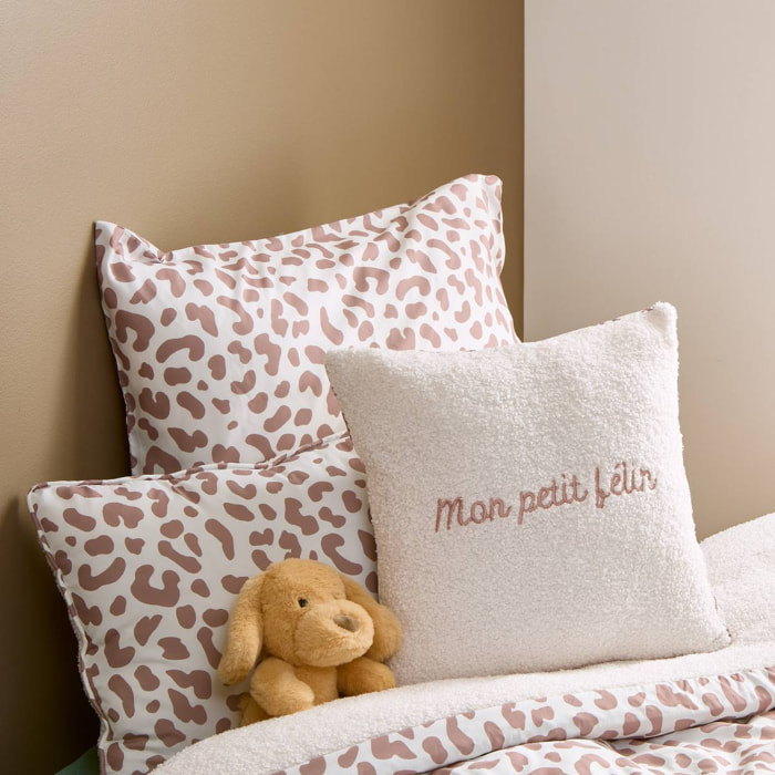 Coussin reversible bouclette/léopard Jaiko 40x40cm blanc et rose
