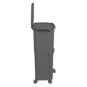 Papelera de reciclaje de clasificación selectiva con pedal, rudas y asa de doble compartimentos color negro antracita de 38l (24l + 14l)