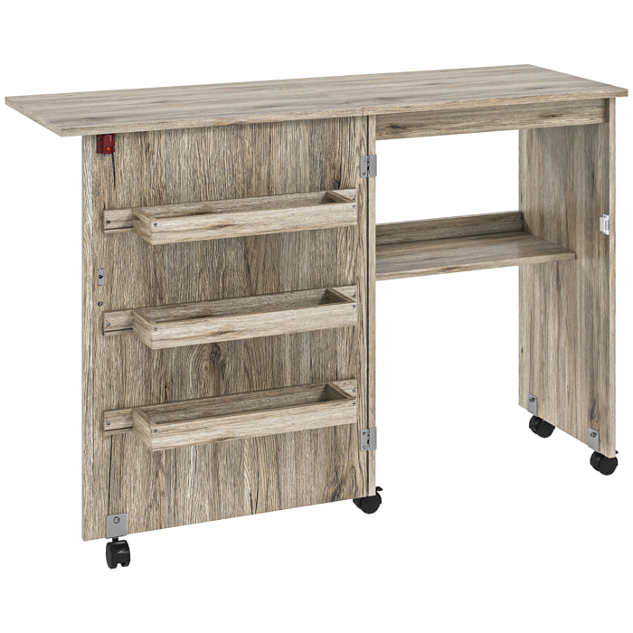 Table de couture pliable sur roulettes - table à rabat - 4 étagères - effet bois gris