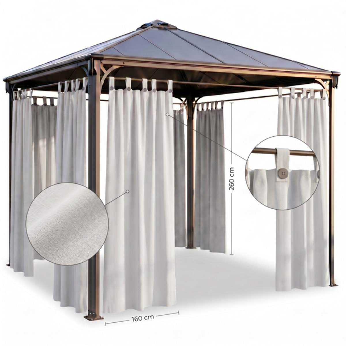 Tenda per gazebo con passanti e bottoni, telo ombreggiante in cotone e poliestere resistente ai raggi UV, facile da installare, ideale per terrazzo veranda e giardino, garantisce privacy e protezione dal sole