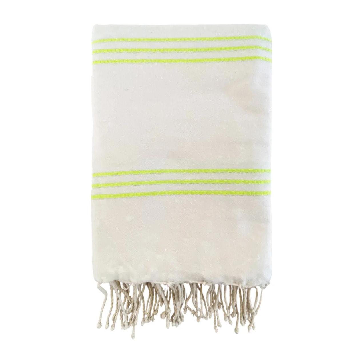 Fouta plate traditionnelle - Calliope Écru/Lime - 200x200cm - 190g/m²