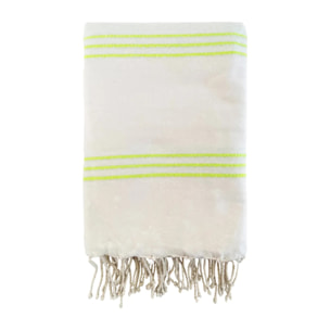 Fouta plate traditionnelle - Calliope Écru/Lime - 200x200cm - 190g/m²