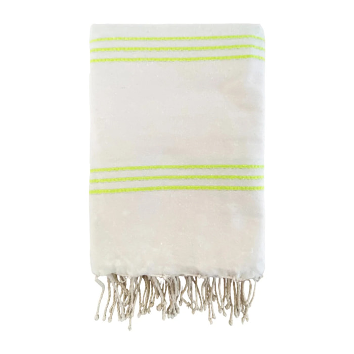 Fouta plate traditionnelle - Calliope Écru/Lime - 200x200cm - 190g/m²