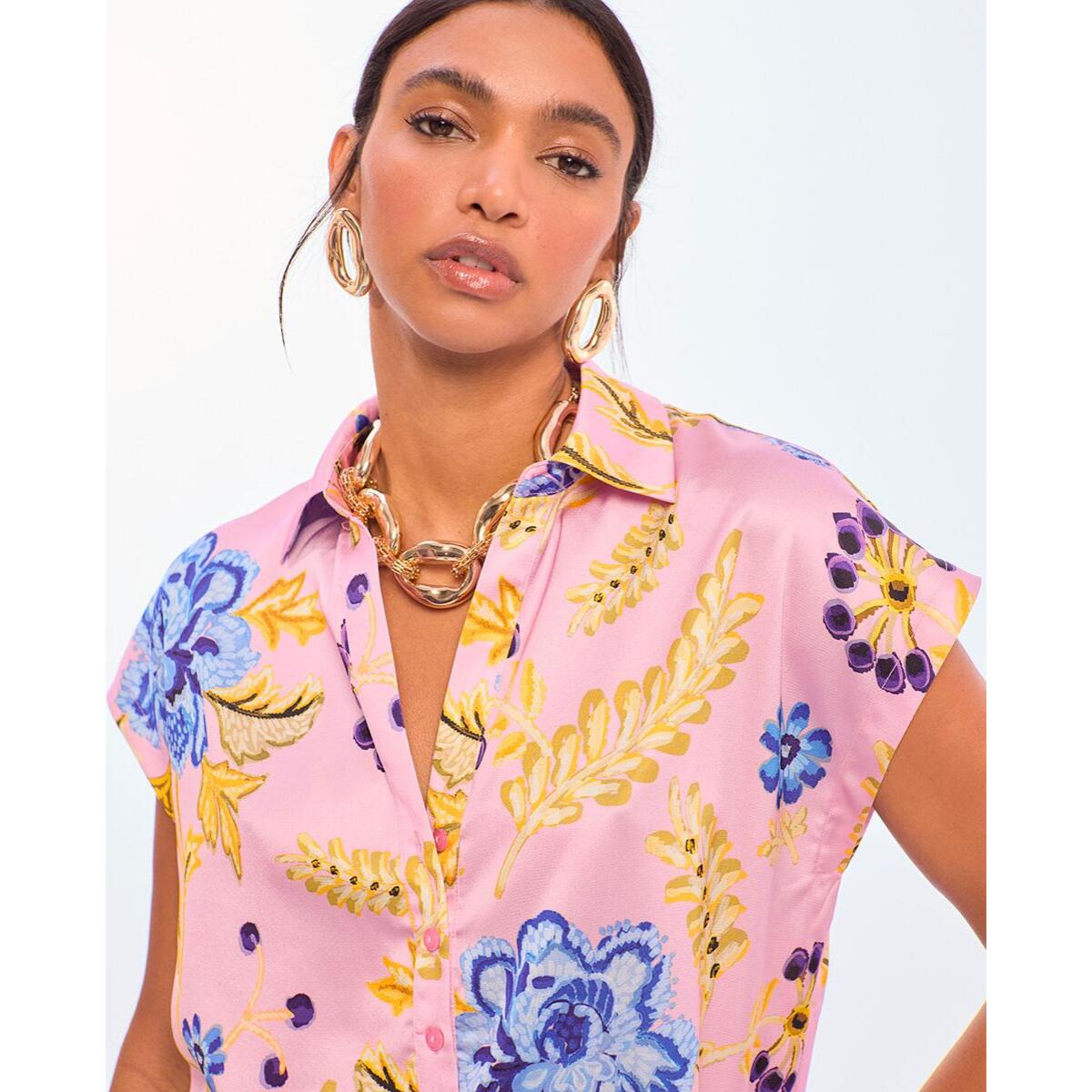Blusa a collo alto con stampa floreale