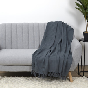 Jeté de Canapé - HOME DECO FACTORY - Gaufré - Gris Anthracite - 130 x 160 cm
