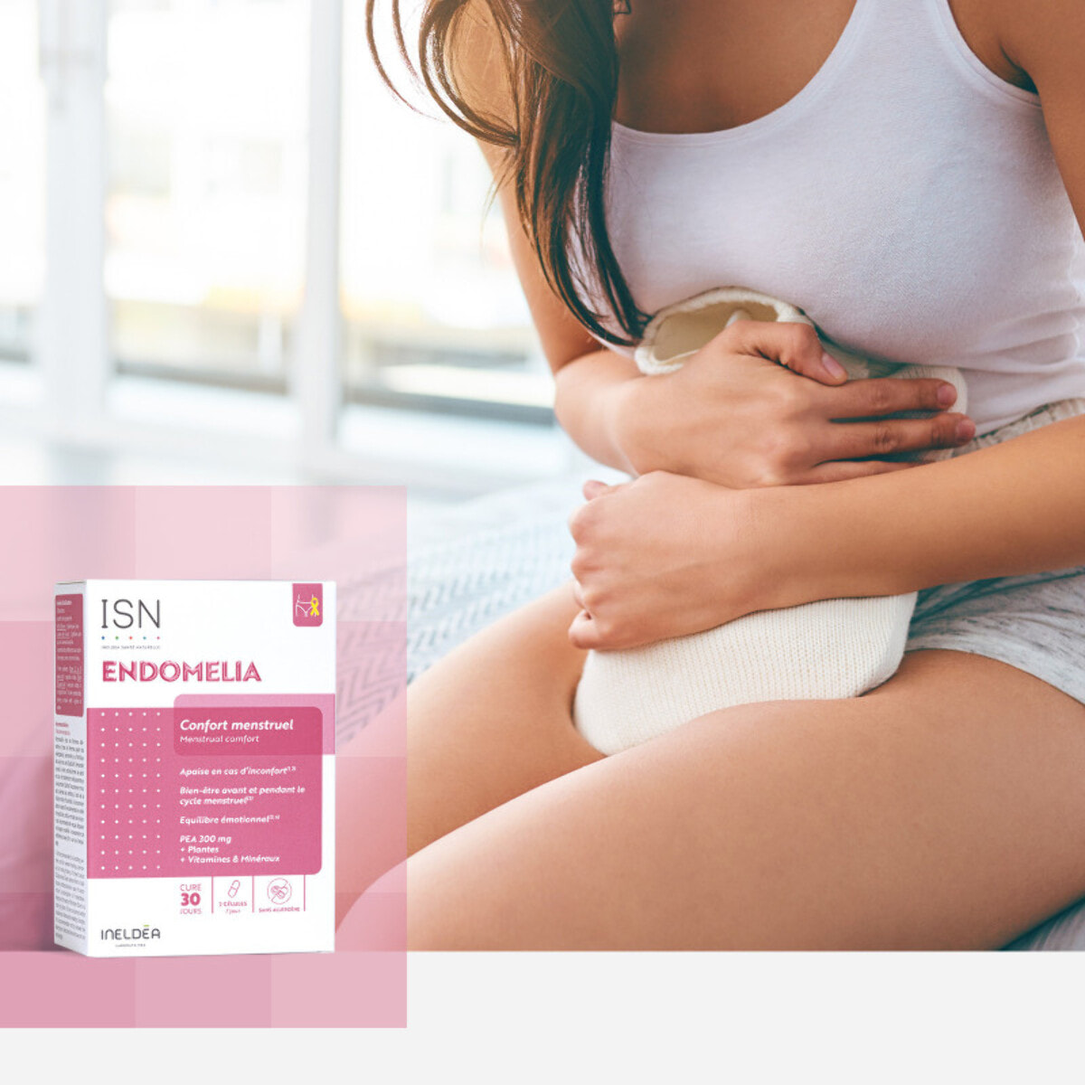 ISN - Endomelia - Complément alimentaire à base de PEA, NAC, Resvératrol, Plantes, Vitamines & Minéraux - Favorise le confort menstruel - Equilibre émotionnel - Cure 30 jours