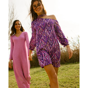 Vestido corto con manga y lazada