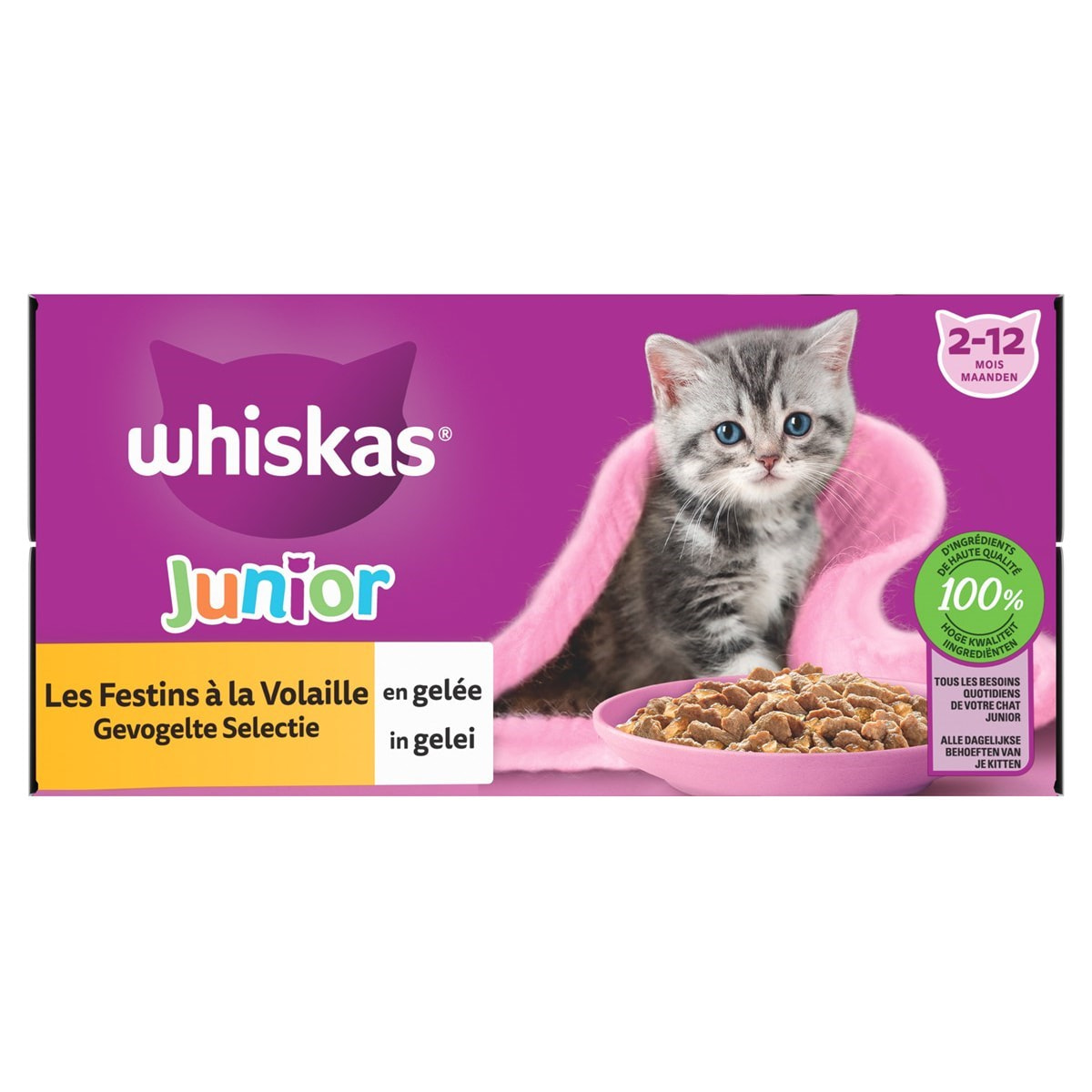 WHISKAS JUNIOR 72 Sachets fraîcheur en gelée 4 variétés pour chaton 85g (6x12)