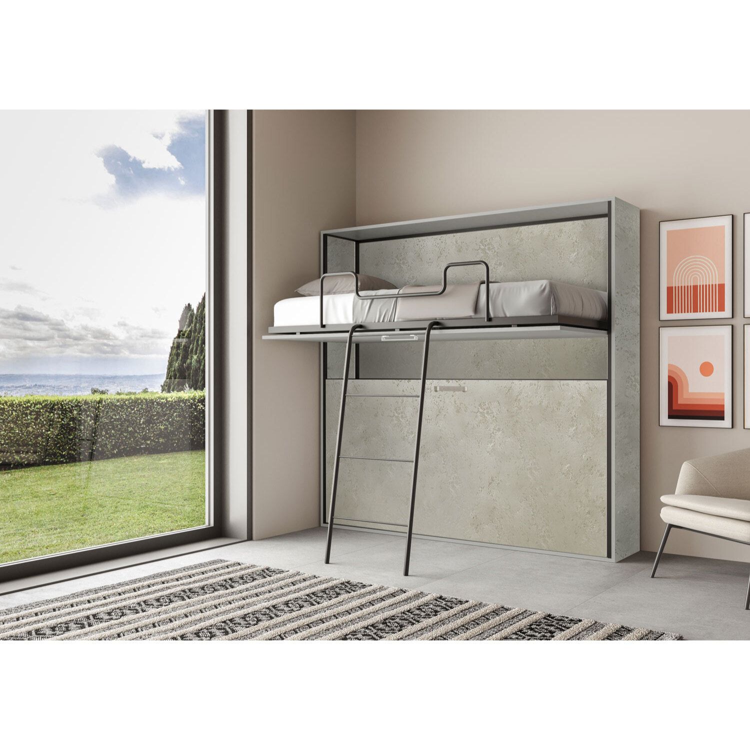 Lit escamotable horizontal superposé 2 couchages 85 Kando Cachemire