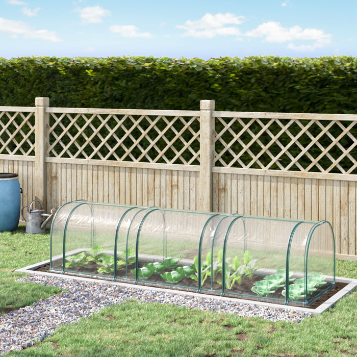 Serre de jardin tunnel 3,5L x 1l x 0,8H m 3 portes zippées bâche PVC transparent métal époxy vert