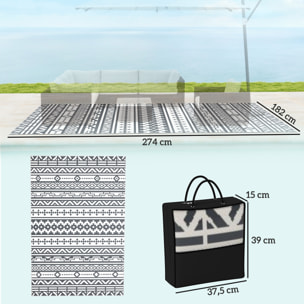 Alfombra de Exterior 182x274 cm Alfombra Reversible con Patrón de Geométrico de Cenefa Impermeable Bolsa de Transporte para Terraza Balcón Patio Camping Playa Gris Oscuro