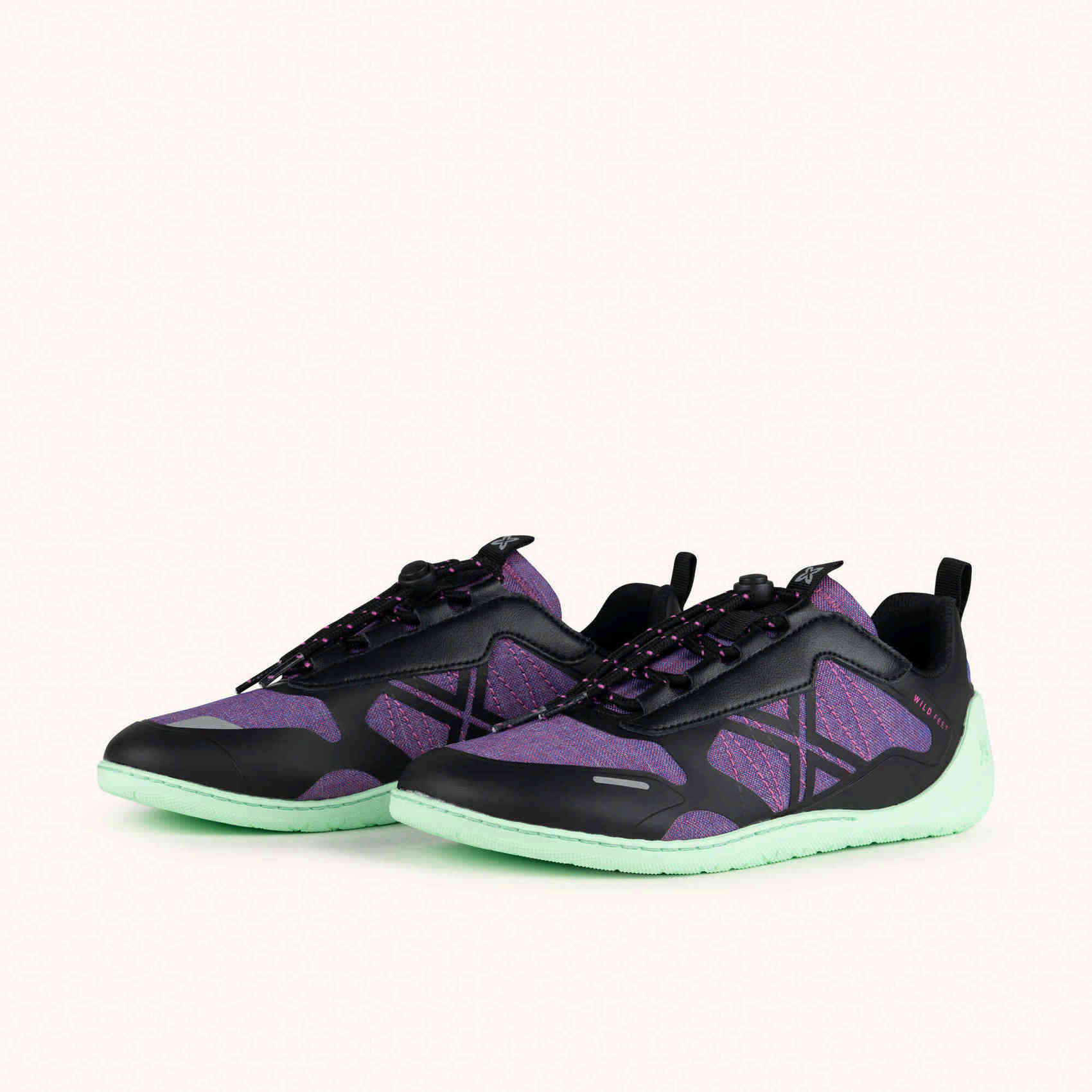 MUNICH FREESTEP 08 Zapatillas Wild Feet "Barefoot" negro y púrpura con suela verde menta