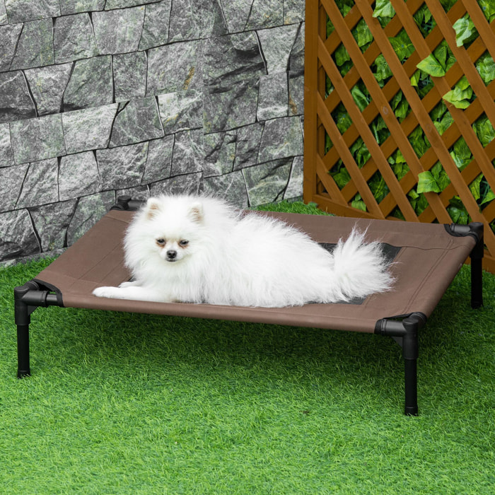 Cama Elevada para Perros Gatos Portátil Cama para Mascotas con Zona de Malla Transpirable y Tela Oxford Marco de Acero para Interior Exterior 76x61x18 cm Marrón