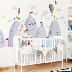 Stickers muraux enfants - Décoration chambre bébé - Autocollant Sticker mural géant enfant montagnes scandinaves MONTGOLFIÈRES LIBRES DANS L'AIR