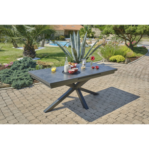 CAICOS - Table de jardin 10 places en aluminium anthracite et HPL effet marbre