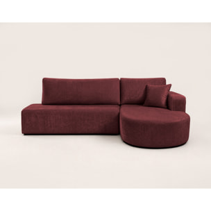 Miro - Canapé d'angle droit 4 places convertible avec coffre en velours texturé - Prune