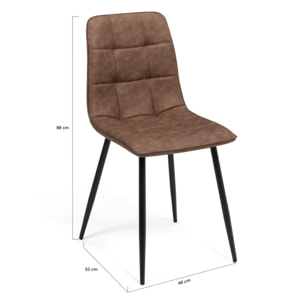 Chaises Linda imitation cuir marron et pieds métal noirs - lot de 4