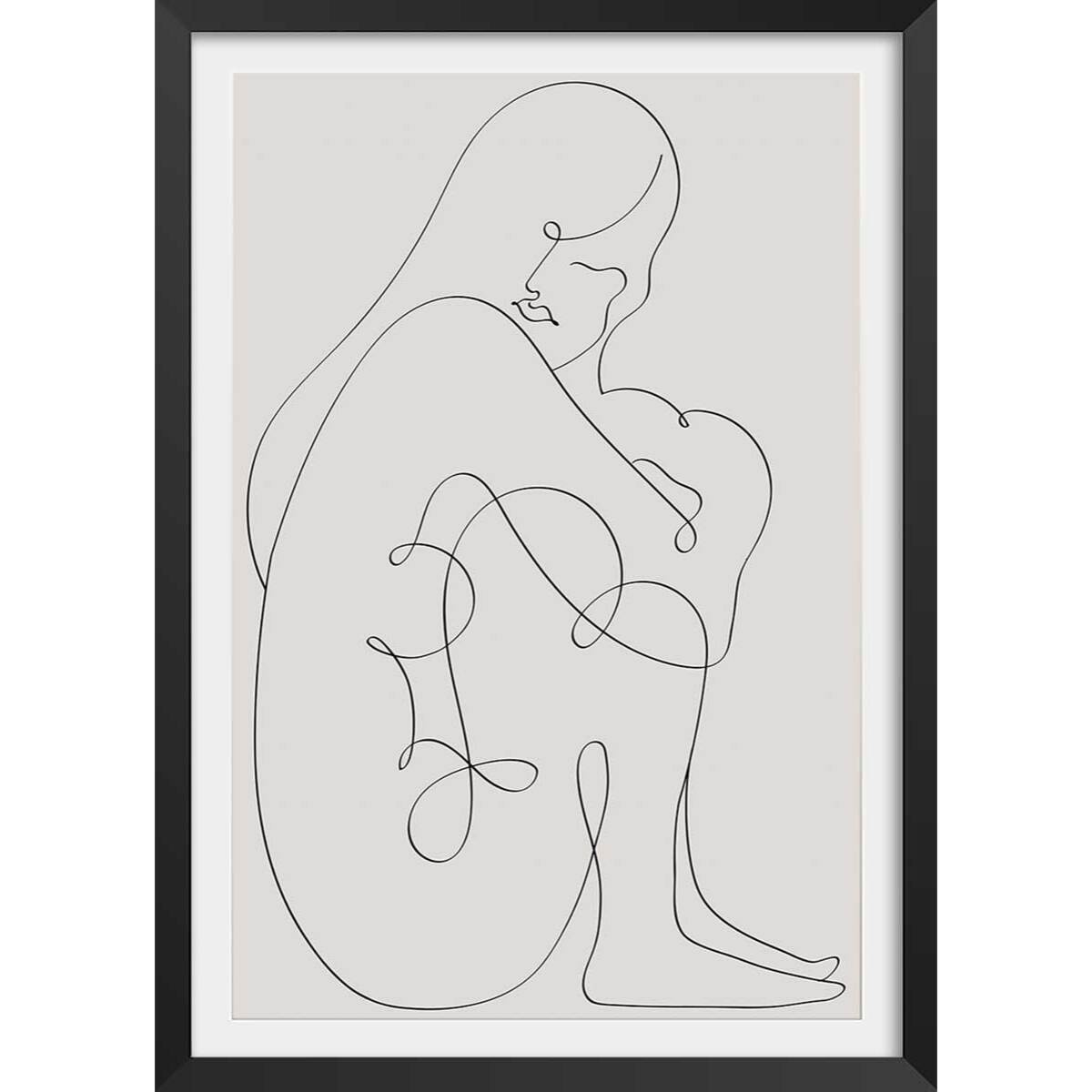 Affiche Pudeur line art Affiche + cadre en bois - Noir