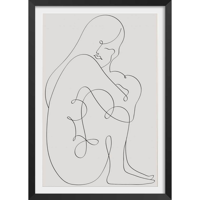 Affiche Pudeur line art Affiche + cadre en bois - Noir