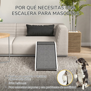 Rampa para Perros de Madera Rampa para Mascotas para Cama/Sofá con Alfombra Antideslizante para Perros Pequeños Medianos y Grandes 125x40x35,5 cm Blanco y Gris