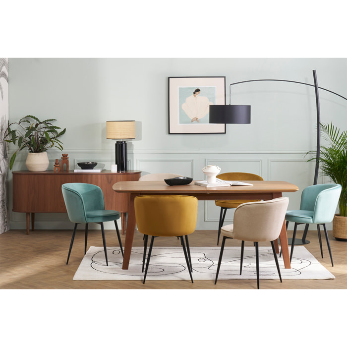 Table extensible rallonges intégrées rectangulaire finition bois blanc et hévéa massif L180-230 cm FIFTIES