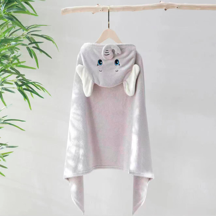 Pigiama coperta per bambini con cappuccio design elefante. 70x140 cm.