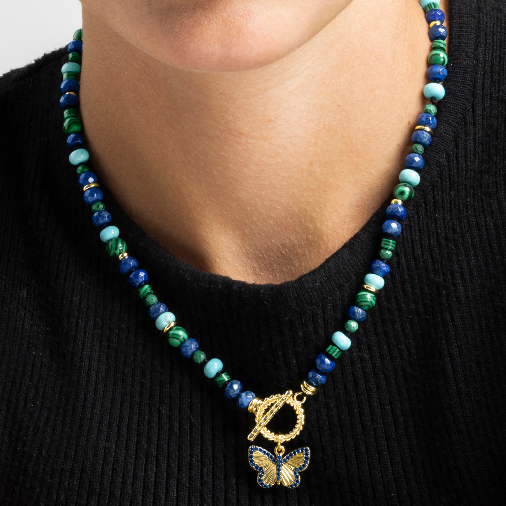 Collar con Lapislazuli Natural acabado oro 18k