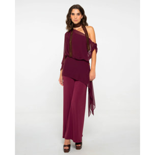 Cinta bordada marrón estilo foulard con cuentas y lentejuelas marrón y dorado.