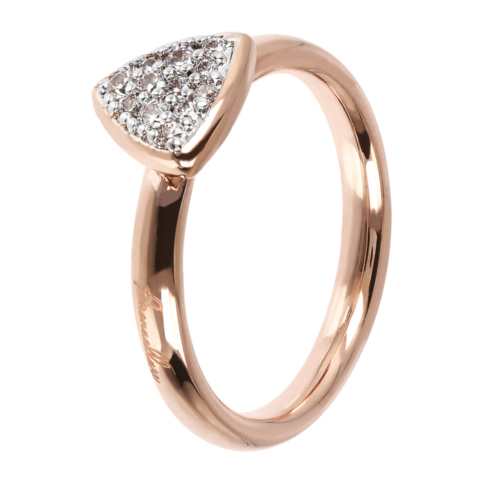 Anello Triangolo Pavé in Golden Rosé con Cubic Zirconia Placcato Oro Rosa 18k