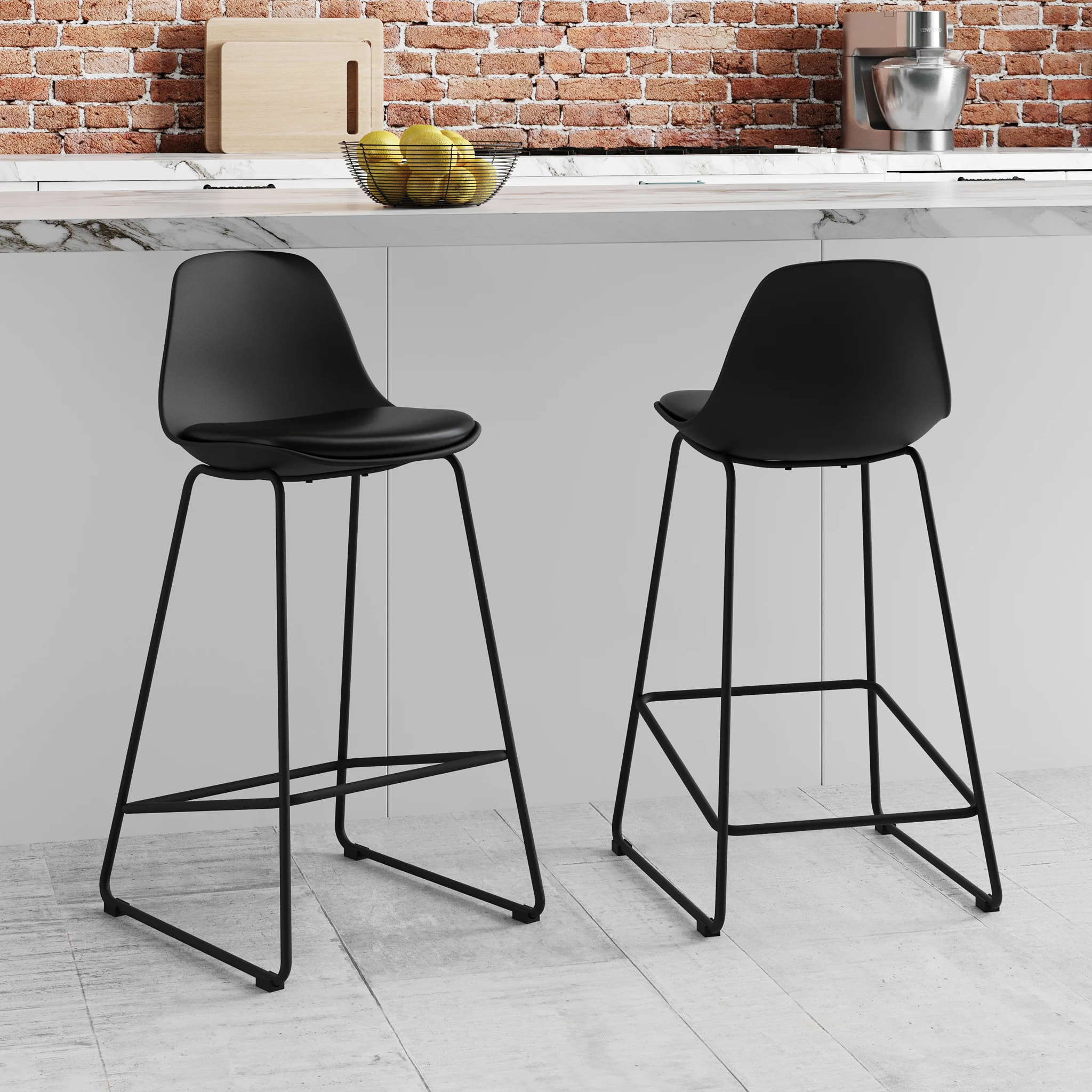 Lot de 2 chaises pour îlot central 65 cm noires - Leni