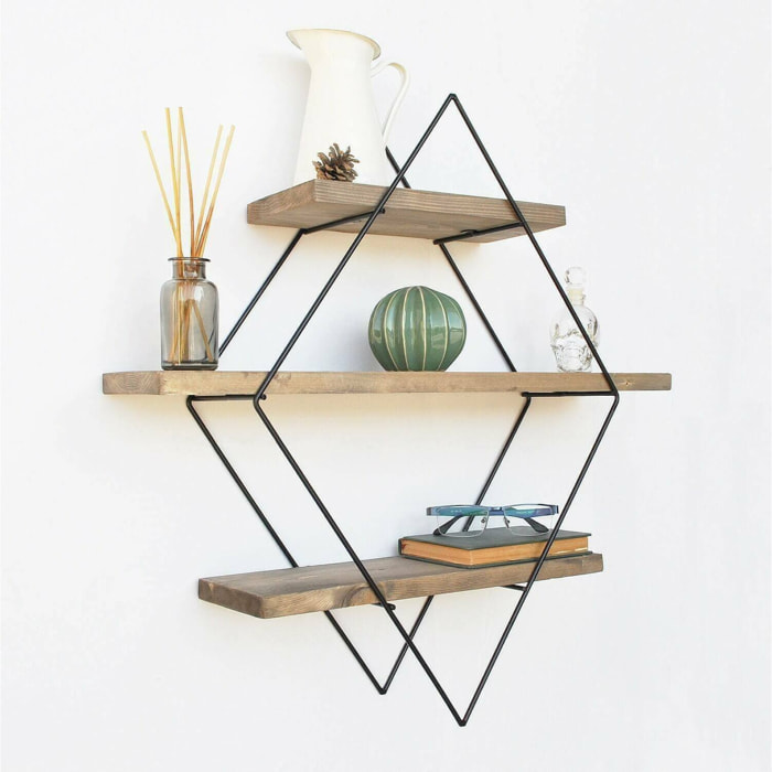 Mensola Rozasanina, Scaffale, Ripiano a muro, Scaffalatura multiuso, 60x14 h60 cm, Noce e Nero
