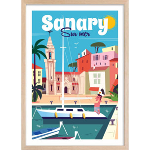 Affiche Vacances à Sanary Affiche + cadre en bois - Chêne