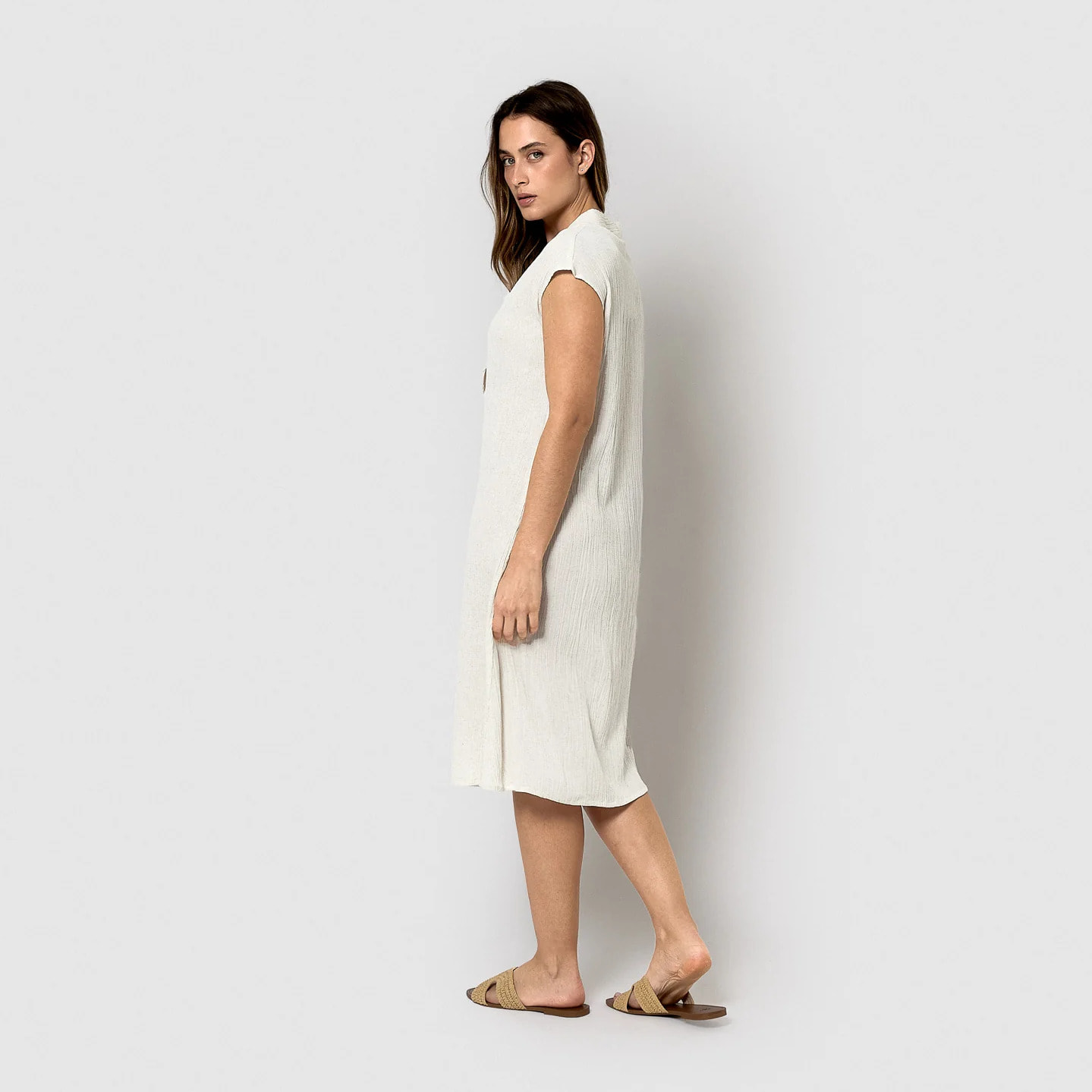 Vestido corto algodón lino natural