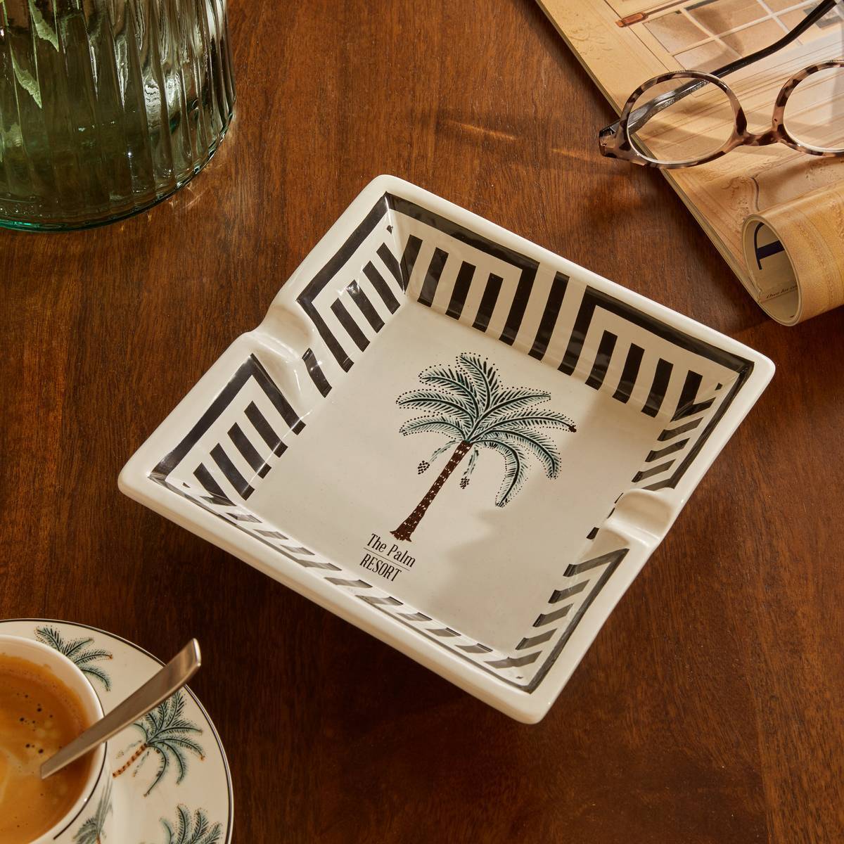 Cendrier Reso 18,2x18,2x4cm motif palmier