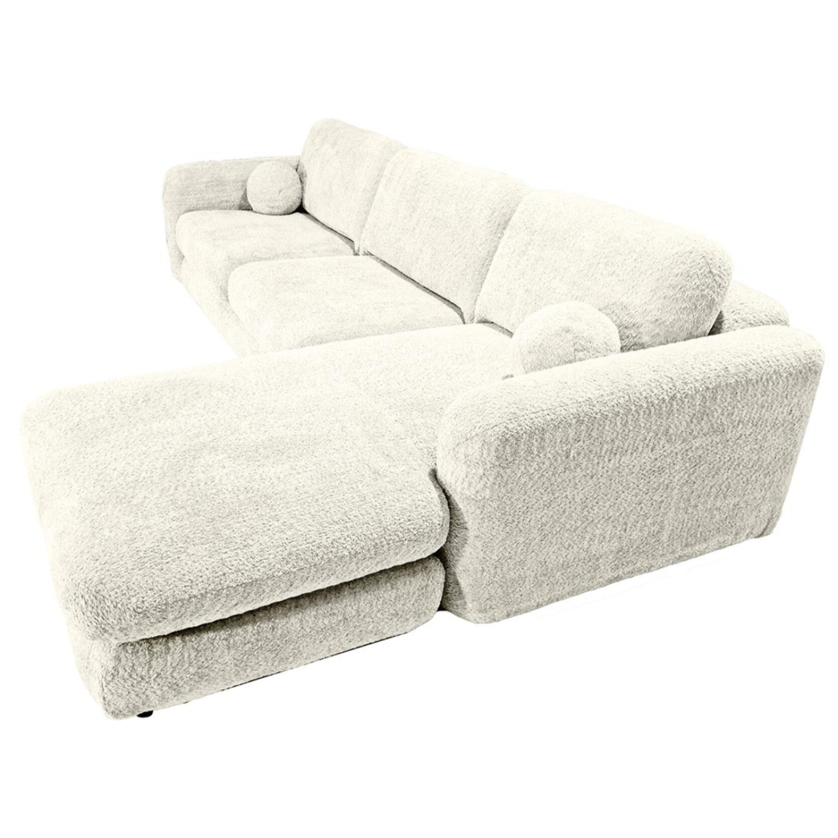 Rachel - Canapé d'angle droit 4 places en tissu bouclette - Beige