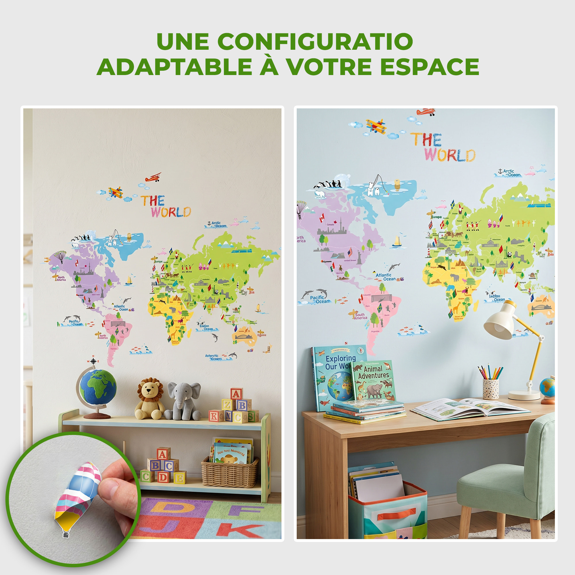 Stickers Muraux décoration adhésifs carte du monde pour enfants