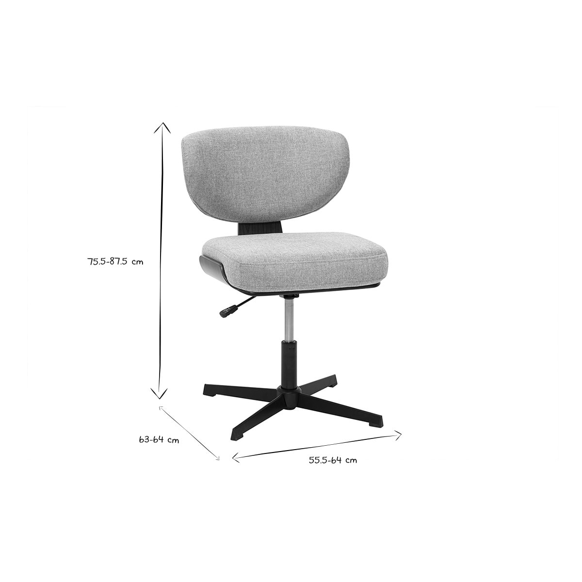 Chaise de bureau en tissu effet velours texturé gris et bois foncé noyer HANZ
