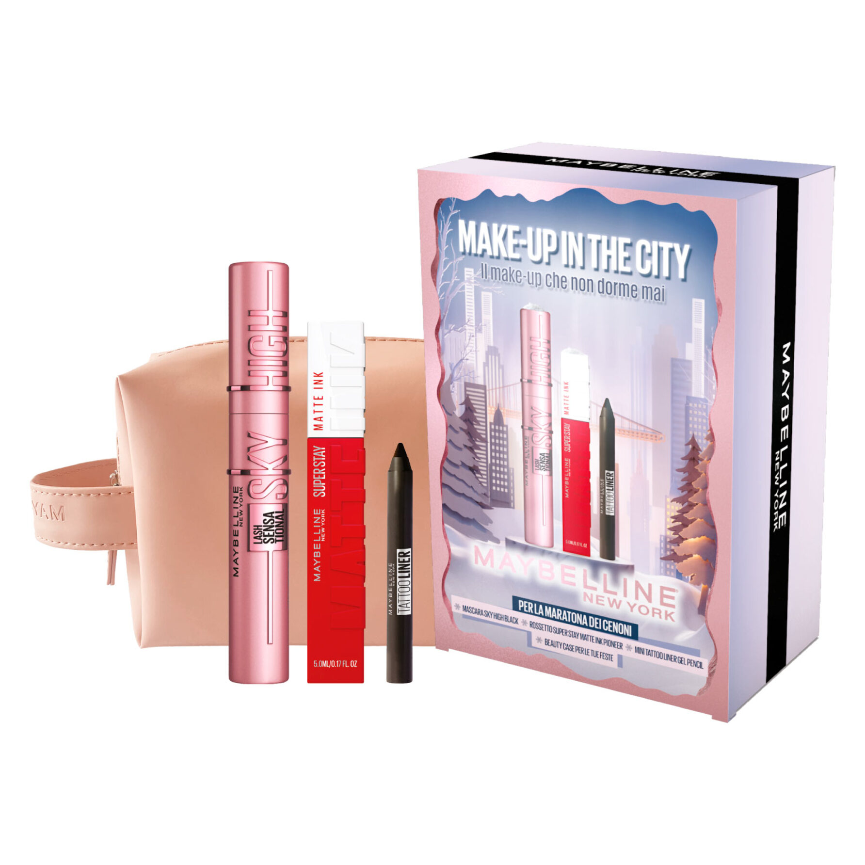 Confezione Regalo Natale Make Up in The City con Mascara Sky High + Rossetto Pioneer 20 + Matita + Beauty Case