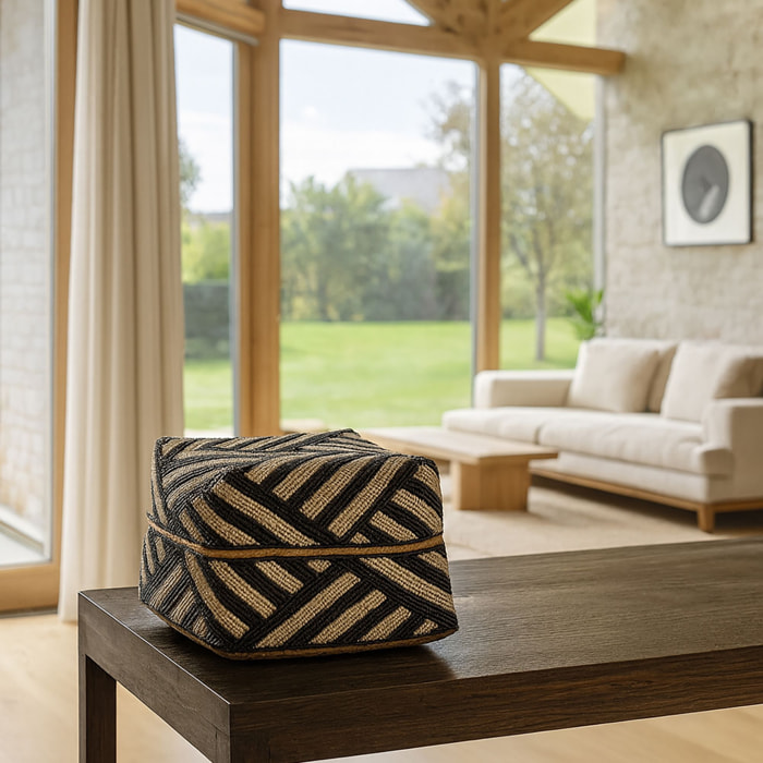 Boite en bambou ornée de perles 20cm BAO