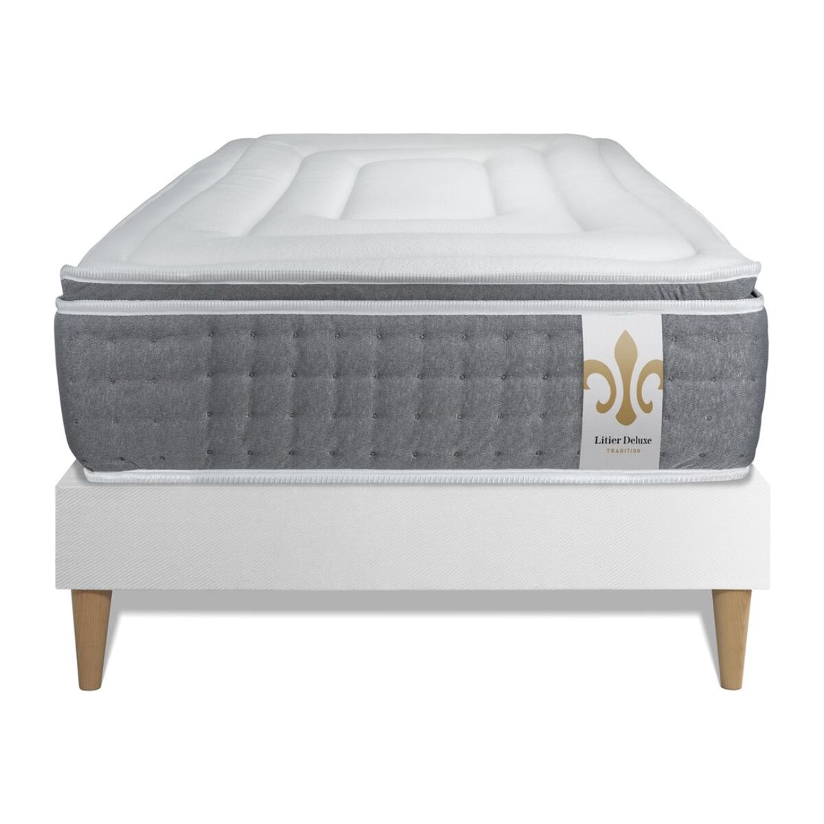 Ensemble Matelas Vingt-Six PLUS - 26cm - Ressorts ensachés et mémoire de forme - Surmatelas intégré - Sommier kit Blanc