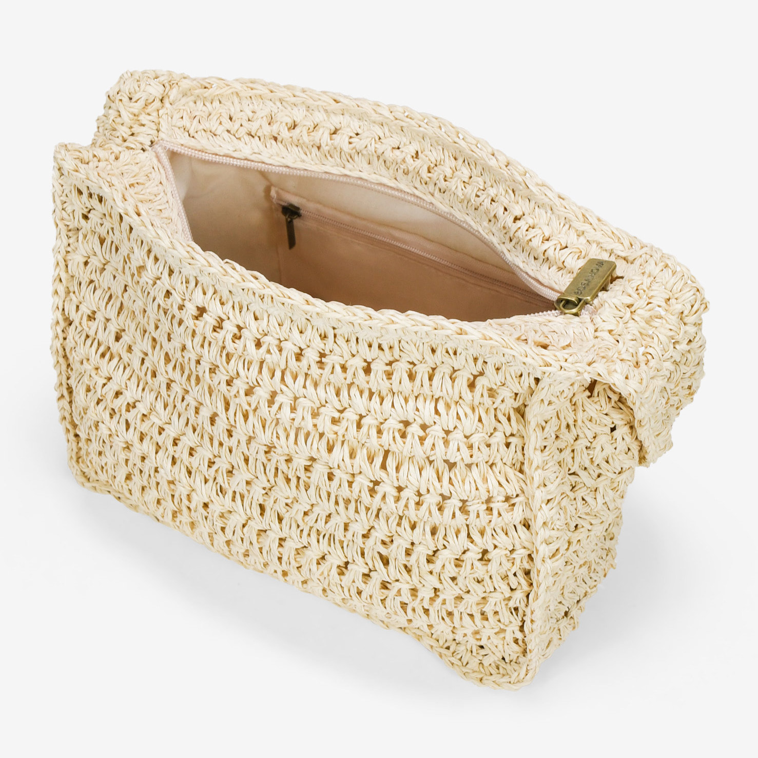 Bolso de hombro beige en rafia