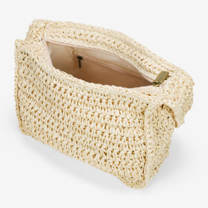 Bolso de hombro beige en rafia