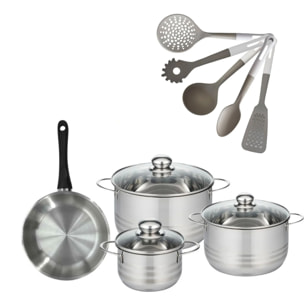 Lot 1 Poêle 20cm & 3 Faitouts 16/20/24cm Fackelmann Geneva avec 5 ustensiles