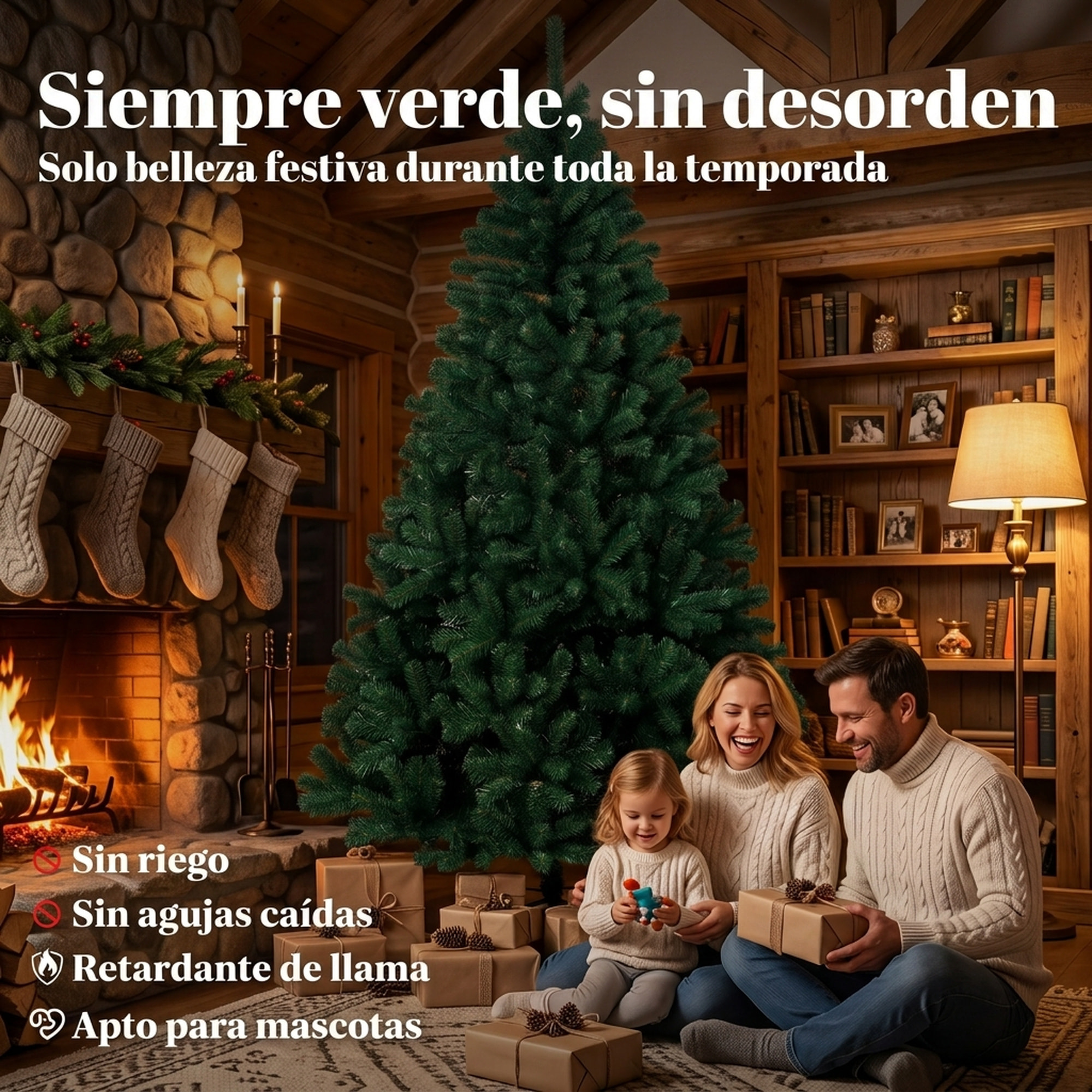 Árbol de Navidad Artificial de 230 cm, Árbol de Navidad de Abeto con Ramas Articuladas, 1300 Puntas de PVC Ignífugo, Montaje Rápido, Soporte de Acero Plegable, Verde