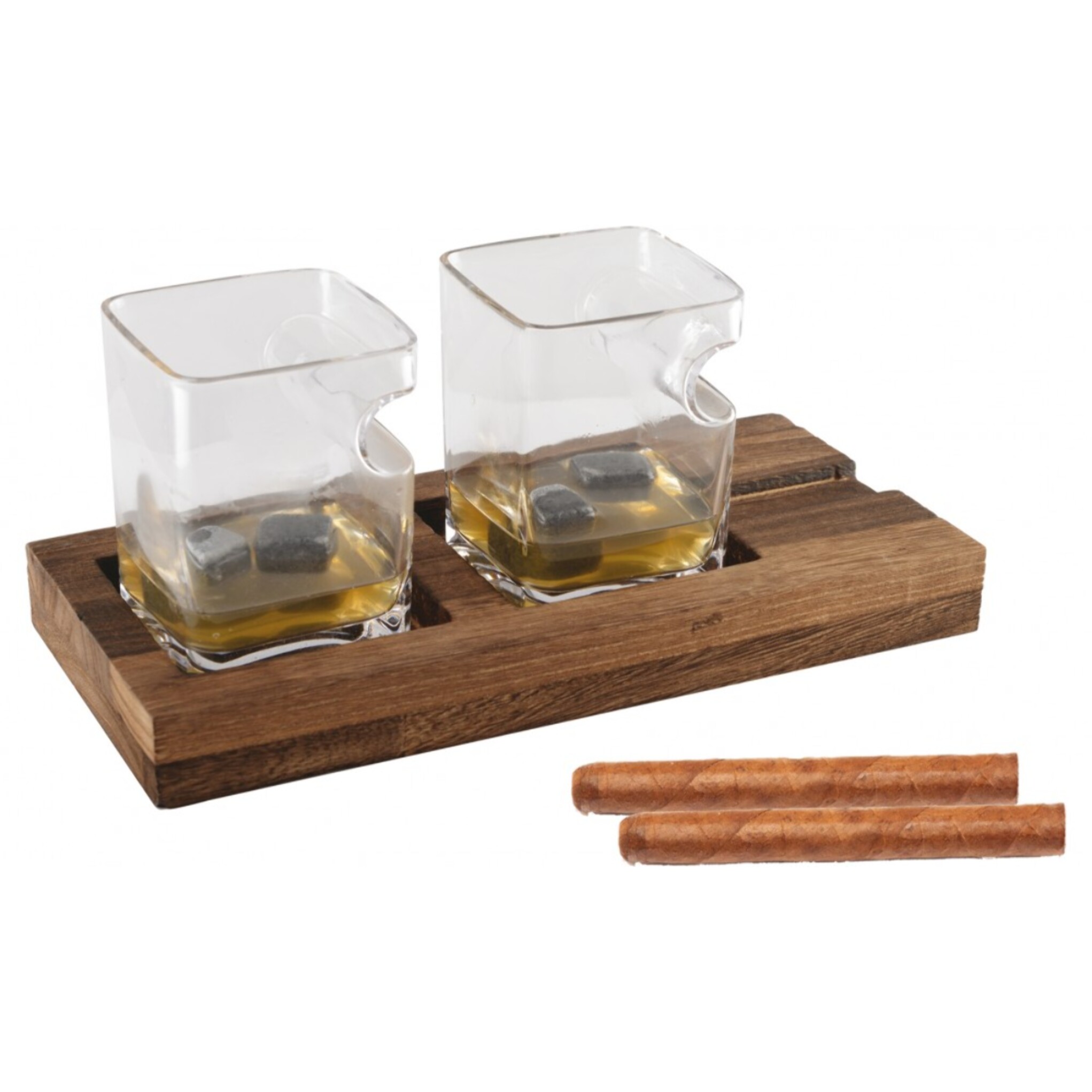 Duo whisky deux verres support bois 4 glacons pierre ceramique