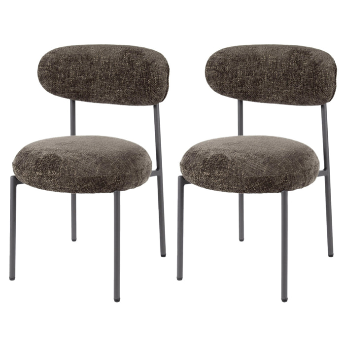 Adelia - lot de 2 chaises - pieds en métal - en tissu texturé - Marron