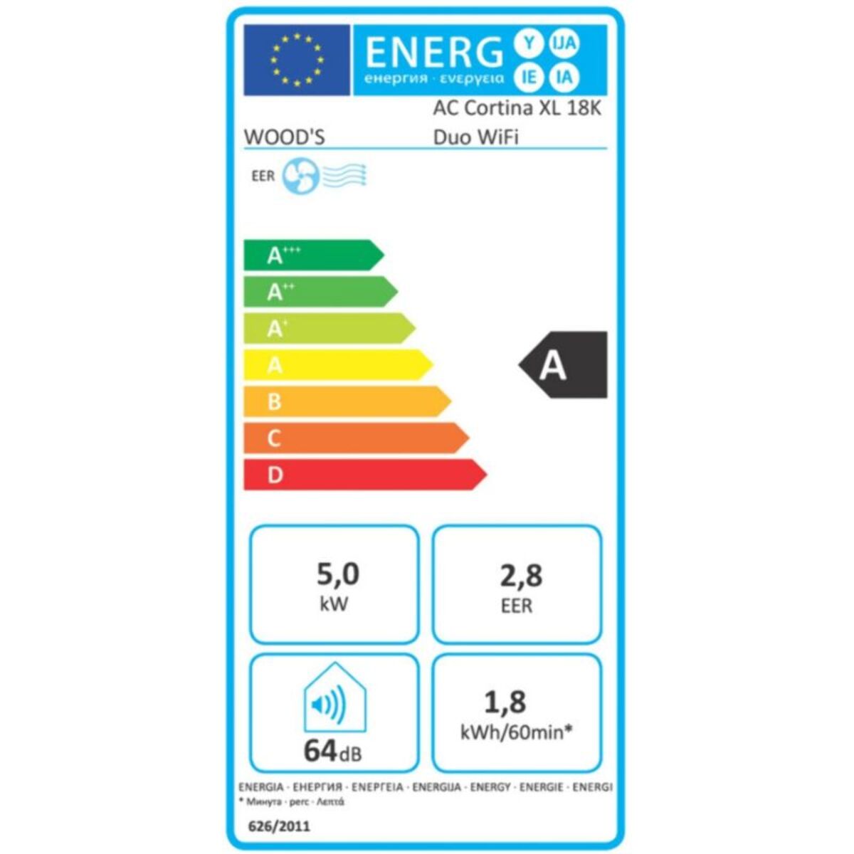 Climatiseur réversible WOODS WAC1805G