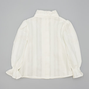 Camisa Blanca De Muselina Texturizada Con Volante